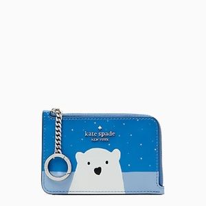 ♠️Kate Spade Arctic Friends Polar Bear L-Zip Key Ring Card Holder FOB Wallet